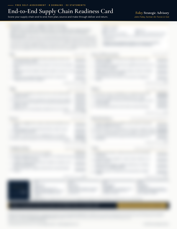 Blurred preview of the one-page End-to-End Supply Chain Readiness Card. Subscribe below to get the full card.